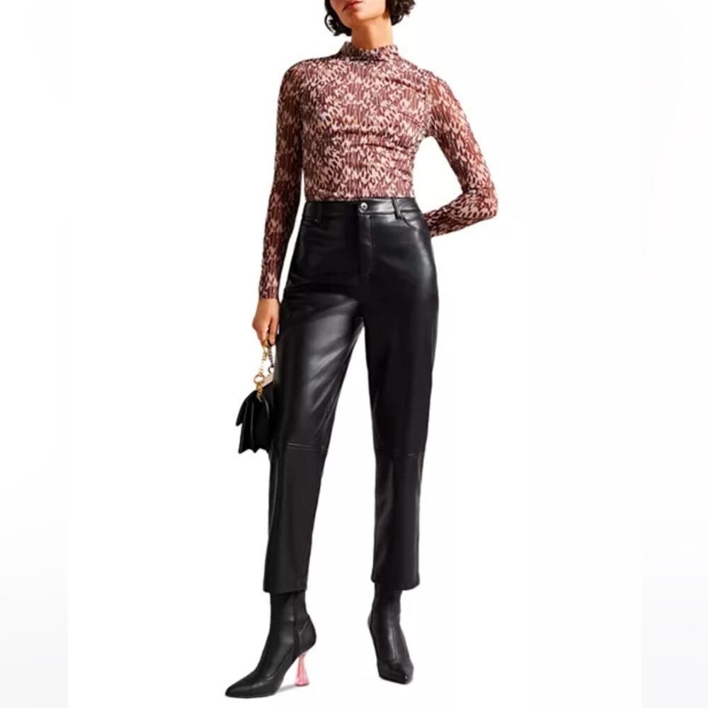 Ted Baker London Plaider Black Faux Leather High Rise Straight Pants NEW 2 / US6